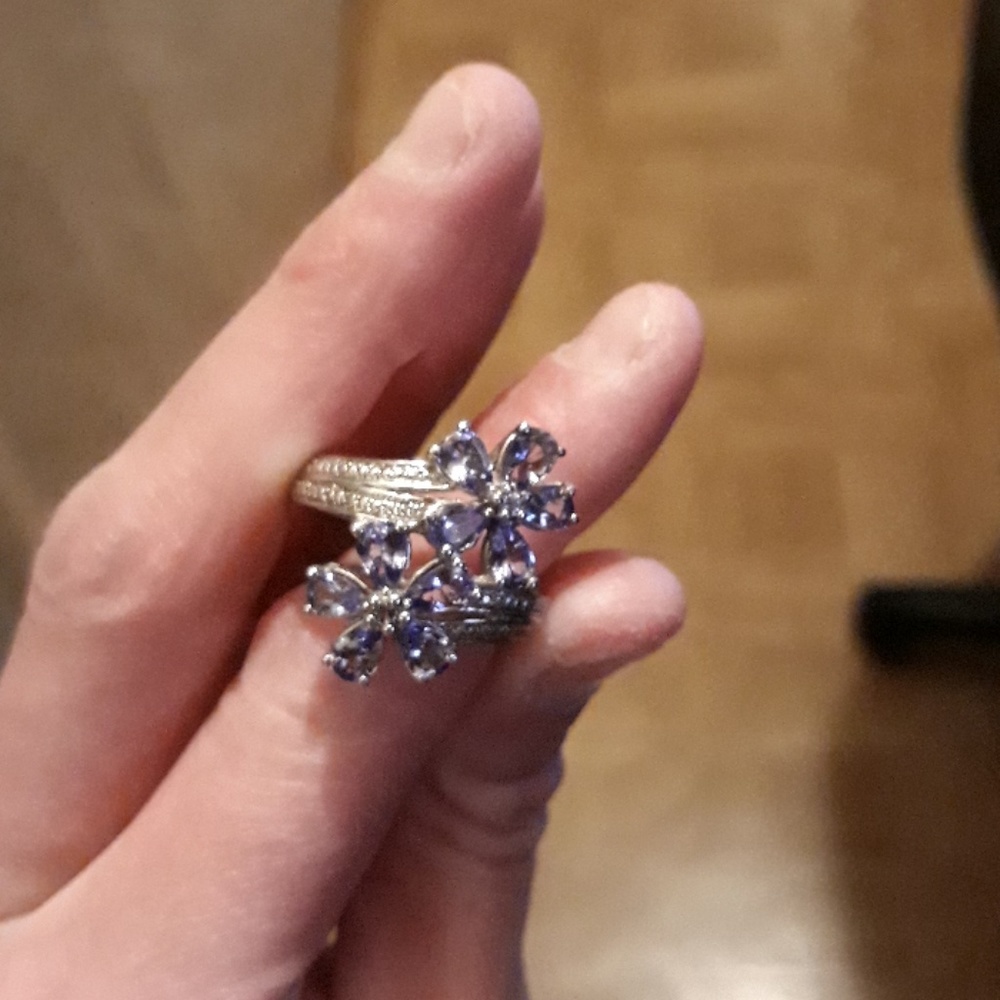 Sterling Silver Flower paved ring